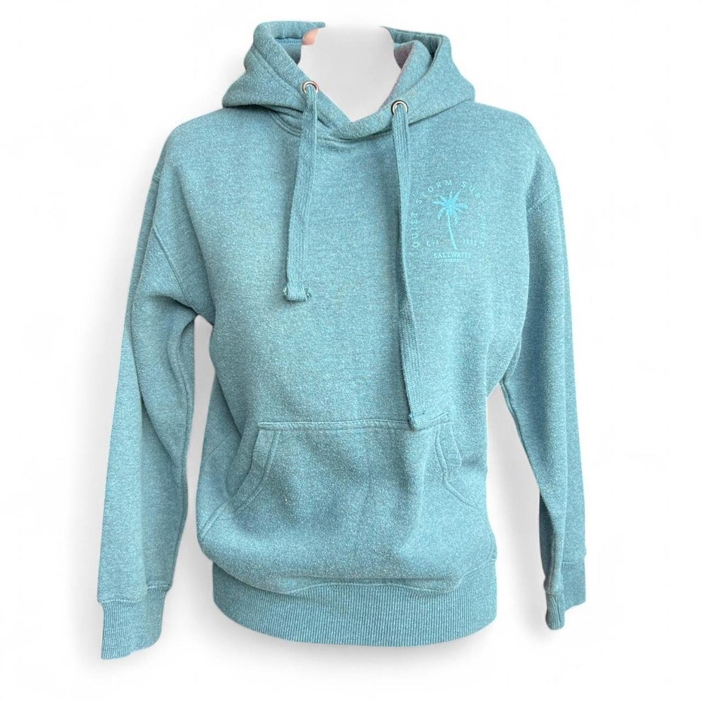 Quiet Storm Surf Shop Muted Blue Hoodie With Palm Tree Design Size XXS Oversized